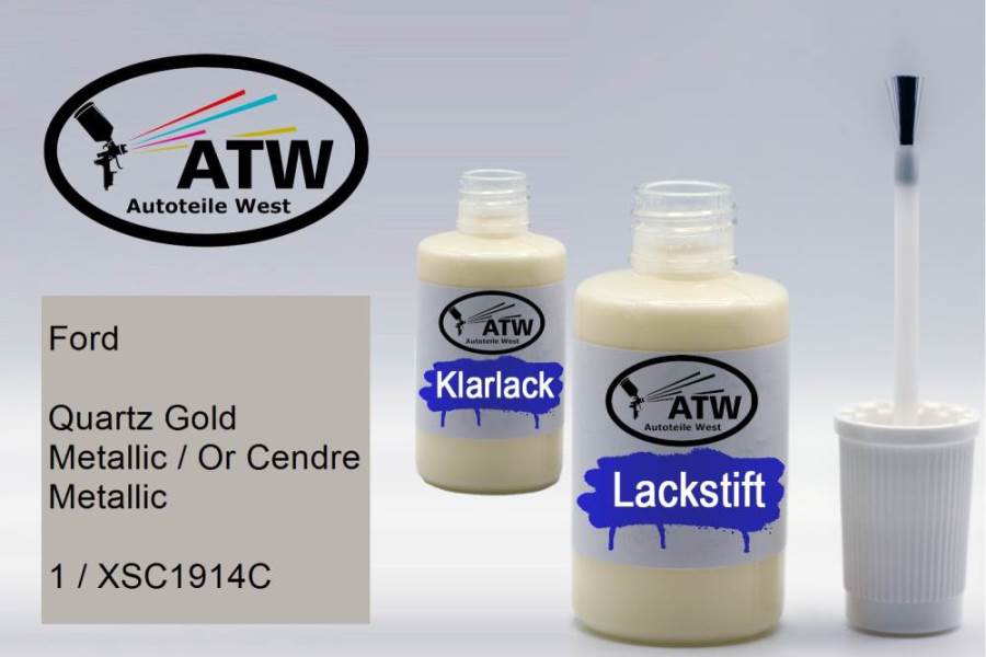 Ford, Quartz Gold Metallic / Or Cendre Metallic, 1 / XSC1914C: 20ml Lackstift + 20ml Klarlack - Set, von ATW Autoteile West.